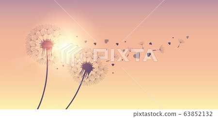 dandelion silhouette with flying seeds and hearts for valentines day 63852132