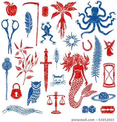 Set with magic and mystical elements illustrations 63852603