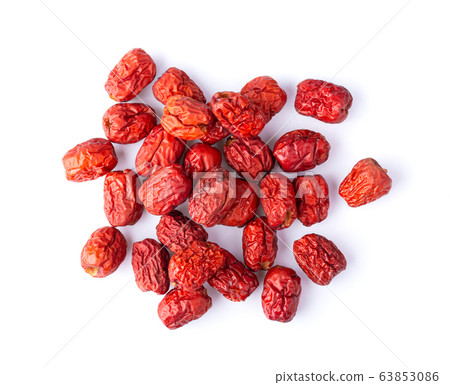 Jujube Chinese dried red date fruit on white background. top view 63853086