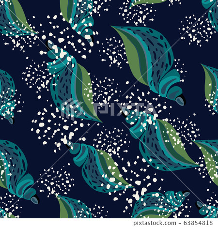 Seashells seamless pattern on black background. - Stock Illustration ...