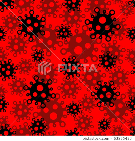 Coronavirus seamless pattern black cells on red background 63855453