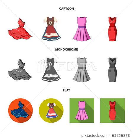 Vector design of dress and clothes sign. Collection of dress and evening stock symbol for web. 63856878