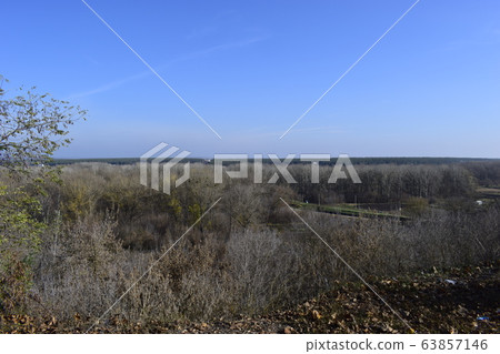 Landscape from height on green steppes. 63857146