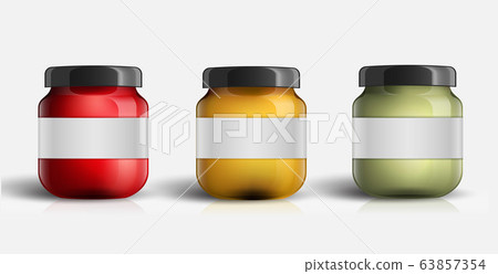 Set of Glass Jar with Jam. Vector illustration. Fruit jam jar glass isolated on white background. 63857354
