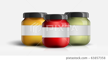 Set of Glass Jar with Jam. Vector illustration. Fruit jam jar glass isolated on white background. 63857358