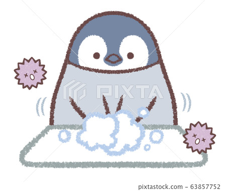 Hand washing penguin chick and fungus 63857752