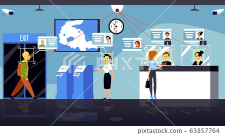 Facial recognition banner - cartoon people at... - Stock Illustration  [63857764] - PIXTA