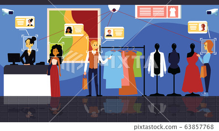 Face biometric identification system scanning people flat vector illustration. Face biometric identification system scanning people flat vector illustration. 63857768