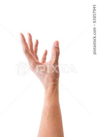 Isolated hand reaching up for something on white 63857945