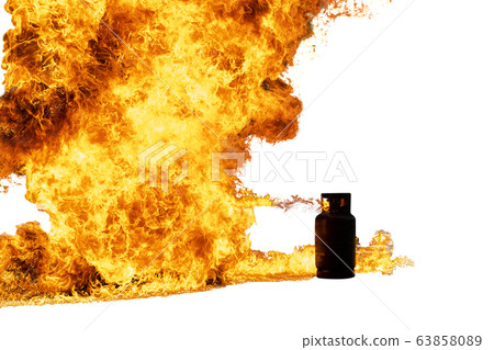 The explosion of household gas cylinders isolated on white background. The explosion of household gas cylinders isolated on white background. 63858089