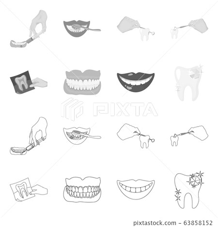 Vector design of tooth and happy symbol. Collection of tooth and whitening stock symbol for web. 63858152