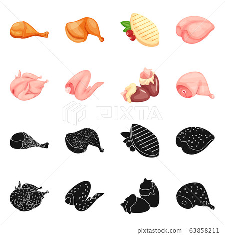 Isolated object of product and poultry logo. Collection of product and agriculture vector icon for stock. 63858211