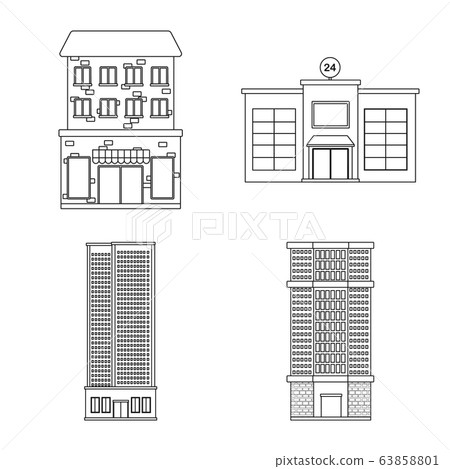 Vector design of architecture and exterior sign. Collection of architecture and city stock symbol for web. Vector design of architecture and exterior sign. Collection of architecture and city stock symbol for web. 63858801