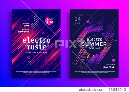 Electronic music festival poster with abstract gradient lines. Electronic music festival poster with abstract gradient lines. 63859040
