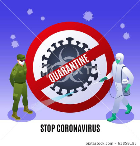 Coronavirus Pandemic Quarantine Prohibition Sign illustration isometric icons on isolated background 63859183
