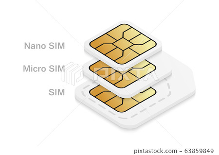 Different mobile sim card size. Standard, micro and nano phone card. Different mobile sim card size. Standard, micro and nano phone card. 63859849