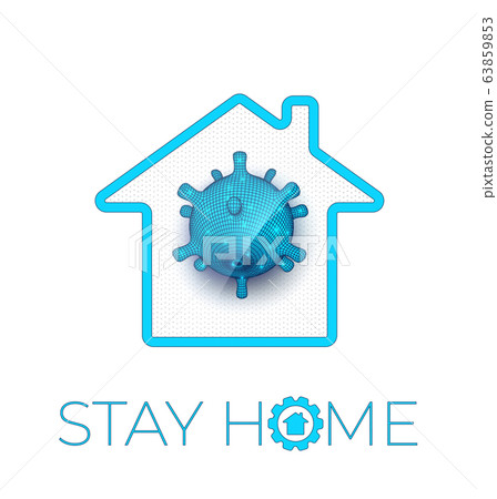 Stay home vector illustration. Virus cell house 63859853