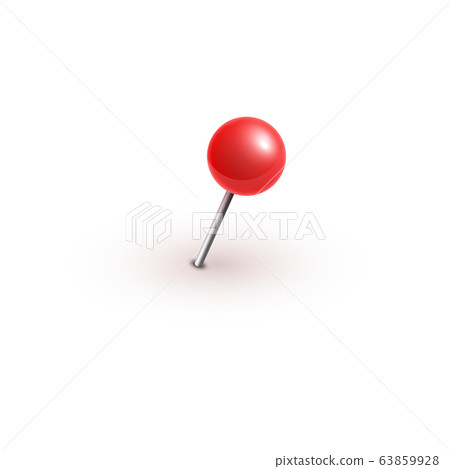Realistic vector plastic glossy red push pins at various angles set needle. 63859928