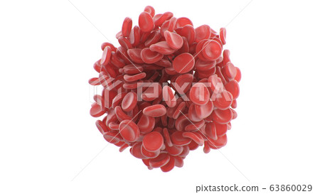 Abstract red blood cells clot in the shape of a sphere isolated on white background. Scientific and medical concept. Transfer of important elements in the blood to protect the body. 3d illustration 63860029