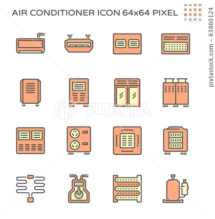 Air conditioner and air compressor icon set, 64x64 Air conditioner and air compressor icon set, 64x64 63860124