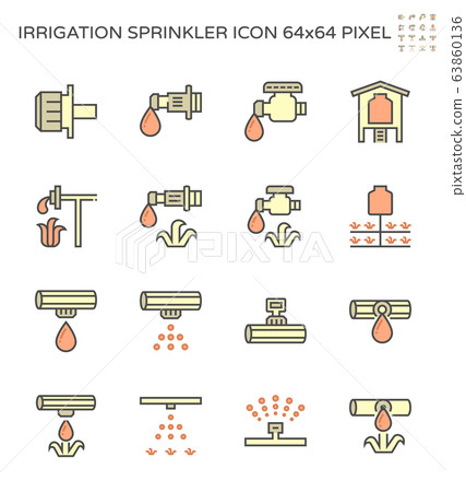 Irrigation sprinkler icon set, 64x64 pixel and 63860136