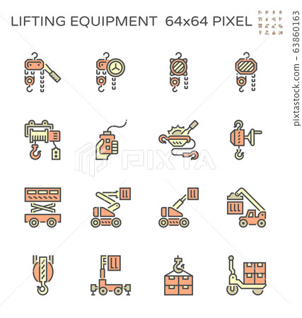 Winch and lifting equipment vector icon set, 64x64 63860163