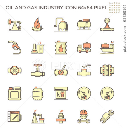 Oil and gas industry vector icon set design, 64x64 63860165