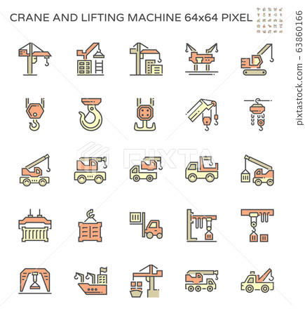 Crane and lifting machine icon set, 64x64 pixel 63860166