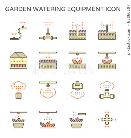 Garden watering equipment and sprinkler icon set 63860187