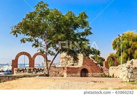 The ruins of Ancient Theatre in the old town of Nessebar. The ruins of Ancient Theatre in the old town of Nessebar. 63860282