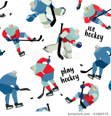 Ice Hockey Seamless Hand Drawn Pattern Players... - Stock Illustration ...