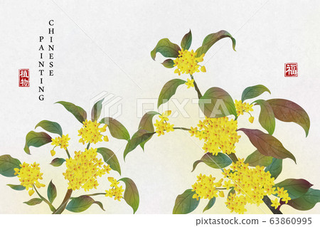 Chinese ink painting art background plant elegant flower Sweet Osmanthus. Chinese translation 63860995