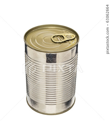 Ribbed cylindrical tin can with pull tab isolated on white background. Ribbed cylindrical tin can with pull tab isolated on white background. 63862664