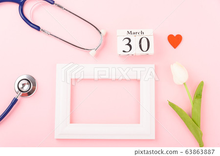 Doctor's Day concept, flat lay top view, equipment Doctor's Day concept, flat lay top view, equipment 63863887