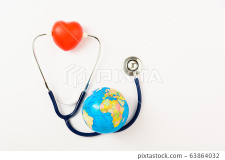 World health day concept, Stethoscope, globe and World health day concept, Stethoscope, globe and 63864032