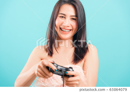 Smiling face portrait asian beautiful woman her Smiling face portrait asian beautiful woman her 63864079