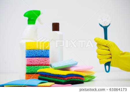 Products for professional cleaning on white background. 63864173