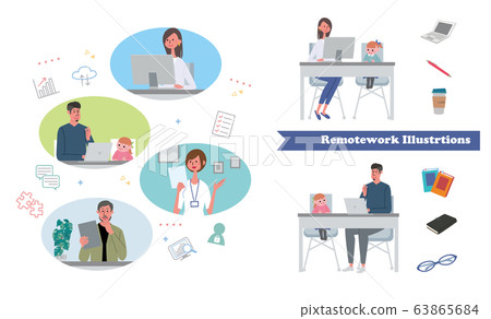 從家庭遠程辦公圖工作的遠程工作人 63865684