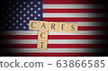 Letter Tiles CARES Act On US Flag, 3d illustration 63866585