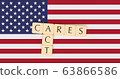 Letter Tiles CARES Act On US Flag, 3d illustration 63866586