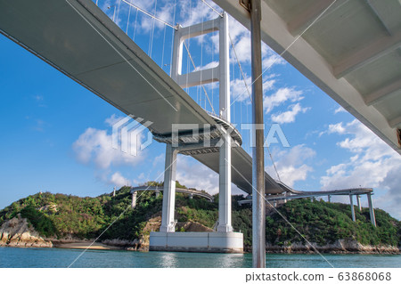 從遊輪抬頭看著九島海峽大橋 從遊輪抬頭看著九島海峽大橋 63868068