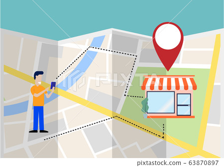 A Man Using GPS on Mobilephone to Find the Shop on 63870897