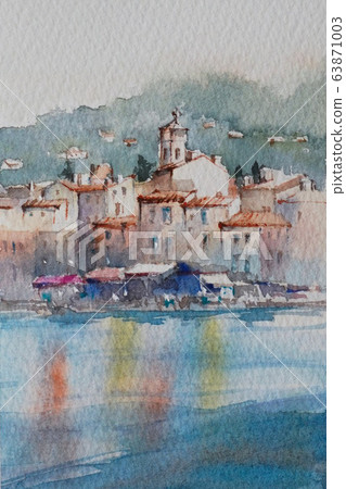 歐洲港口城市普羅旺斯水彩畫山水畫 歐洲港口城市普羅旺斯水彩畫山水畫 63871003