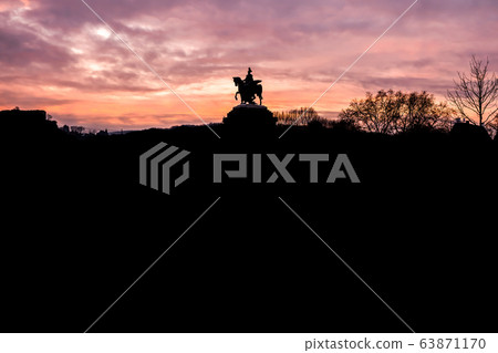 Colorful Sunrise burning sky Koblenz City historic monument German Corner where river rhine and mosele flow together Colorful Sunrise burning sky Koblenz City historic monument German Corner where river rhine and mosele flow together 63871170