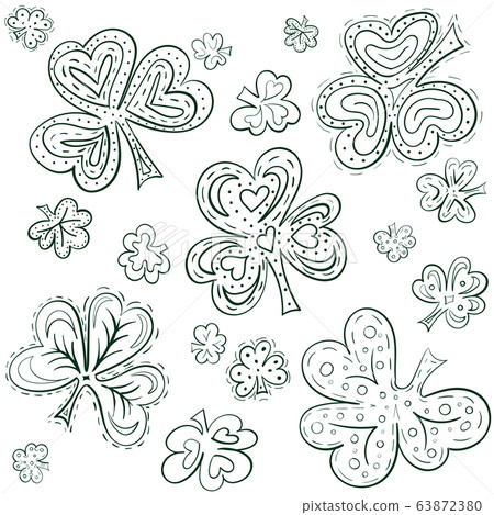 Set of doodle shamrock leaves different shape and Set of doodle shamrock leaves different shape and 63872380