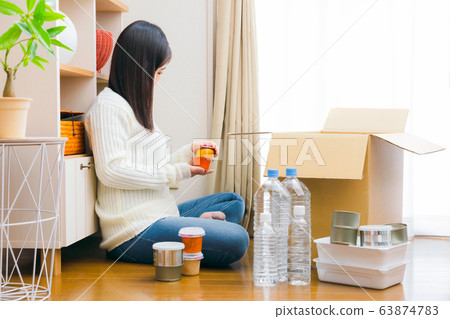 Stockpiling Mom Baby food Disaster measures Copy space 63874783