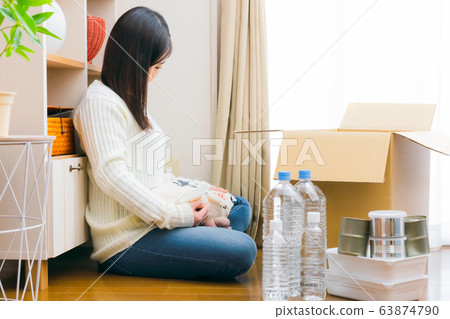 Stockpile rice emergency food drinking water copy space 63874790