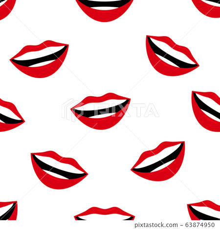 Red smile lips seamless pattern on white background. Red smile lips seamless pattern on white background. 63874950