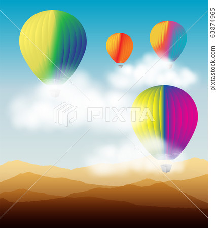 hot air balloon flying on blue sky hot air balloon flying on blue sky 63874965