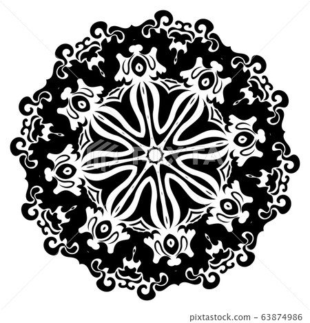 Round floral frame black and white Round floral frame black and white 63874986